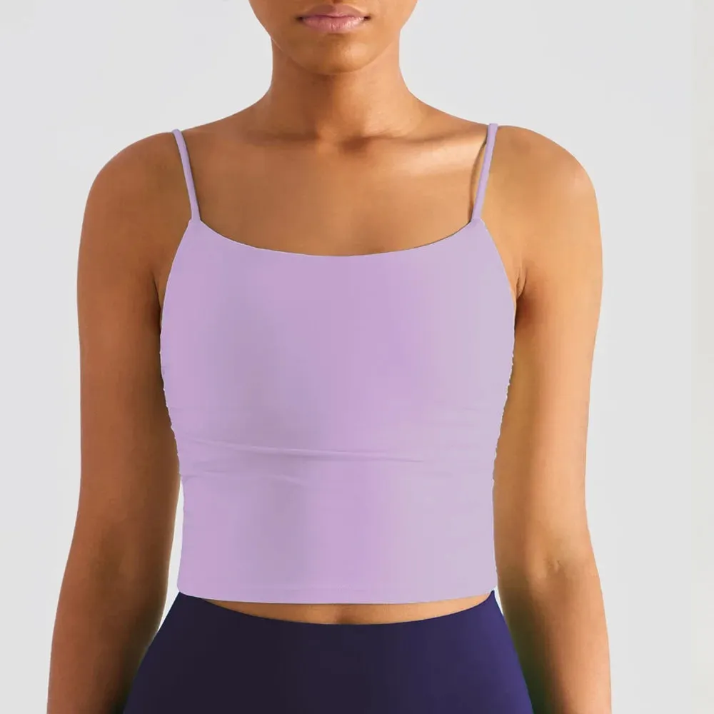 Solid Color Pleated Suspender Fitness Bra