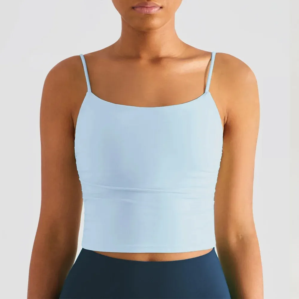 Solid Color Pleated Suspender Fitness Bra