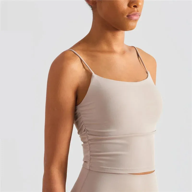 Solid Color Pleated Suspender Fitness Bra