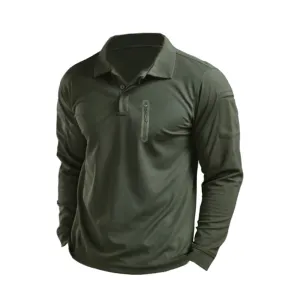SOLID COLOR ZIPPER RAGLAN LONG SLEEVE POLO SHIRT