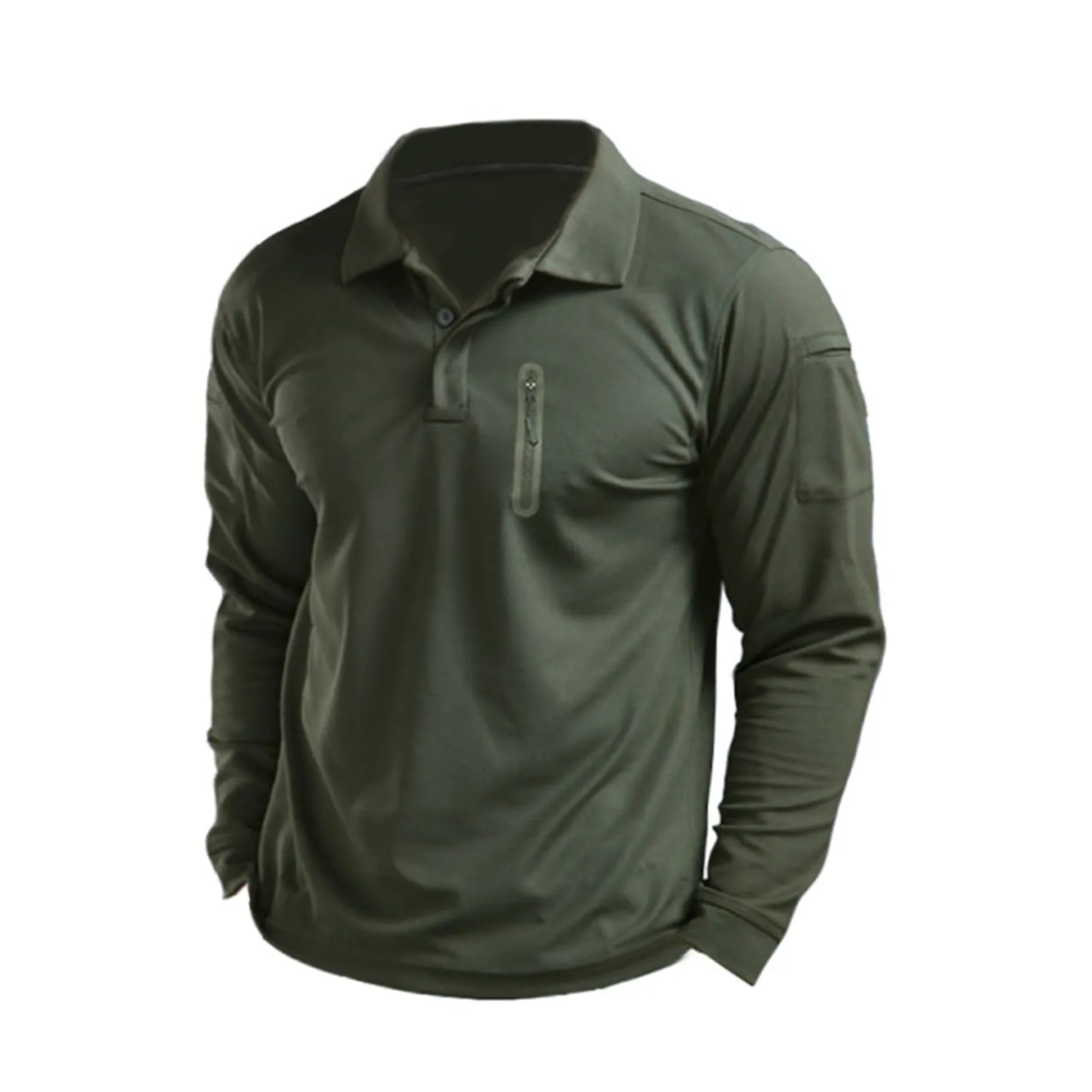 SOLID COLOR ZIPPER RAGLAN LONG SLEEVE POLO SHIRT