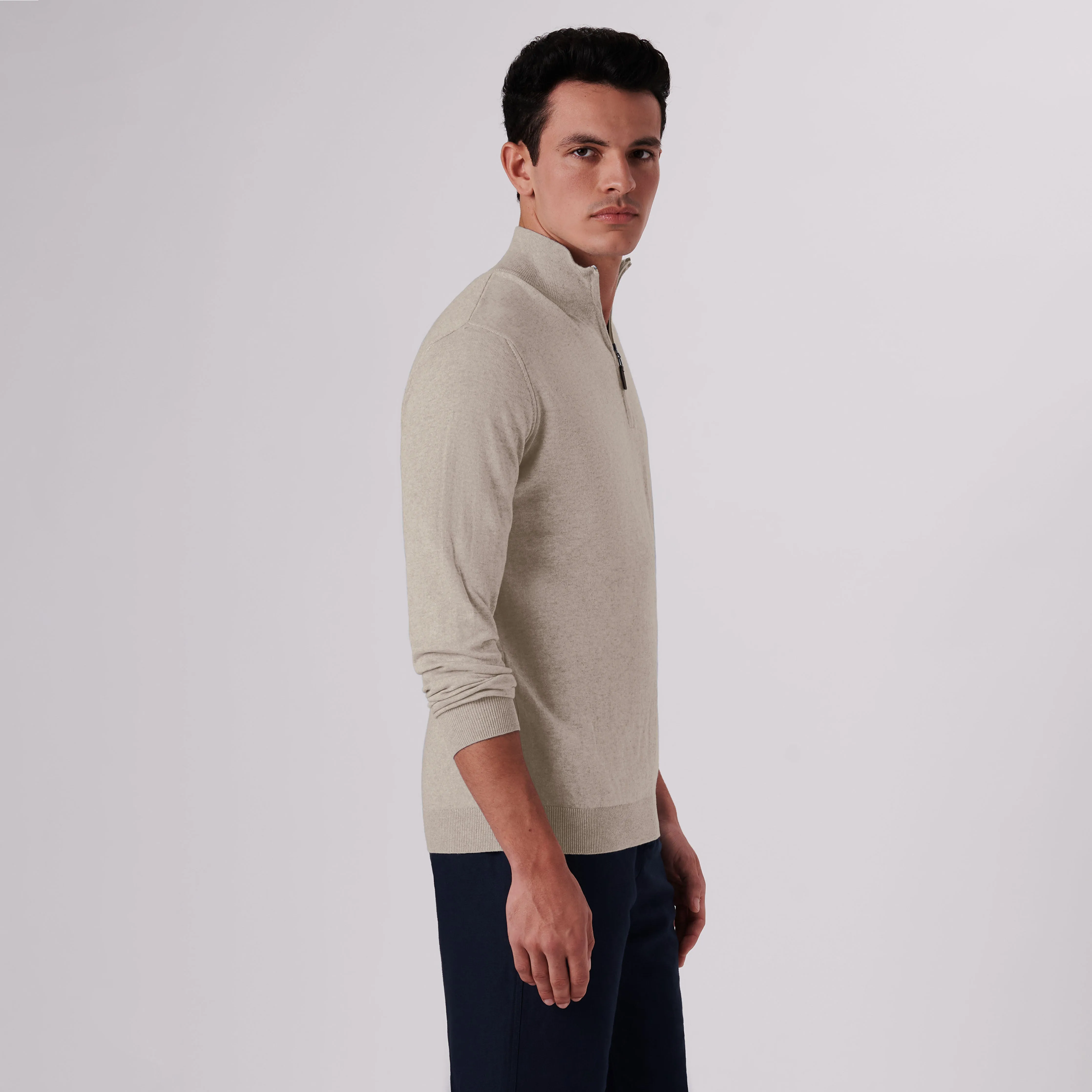 Solid Cotton Cashmere Quarter Zip Sweater