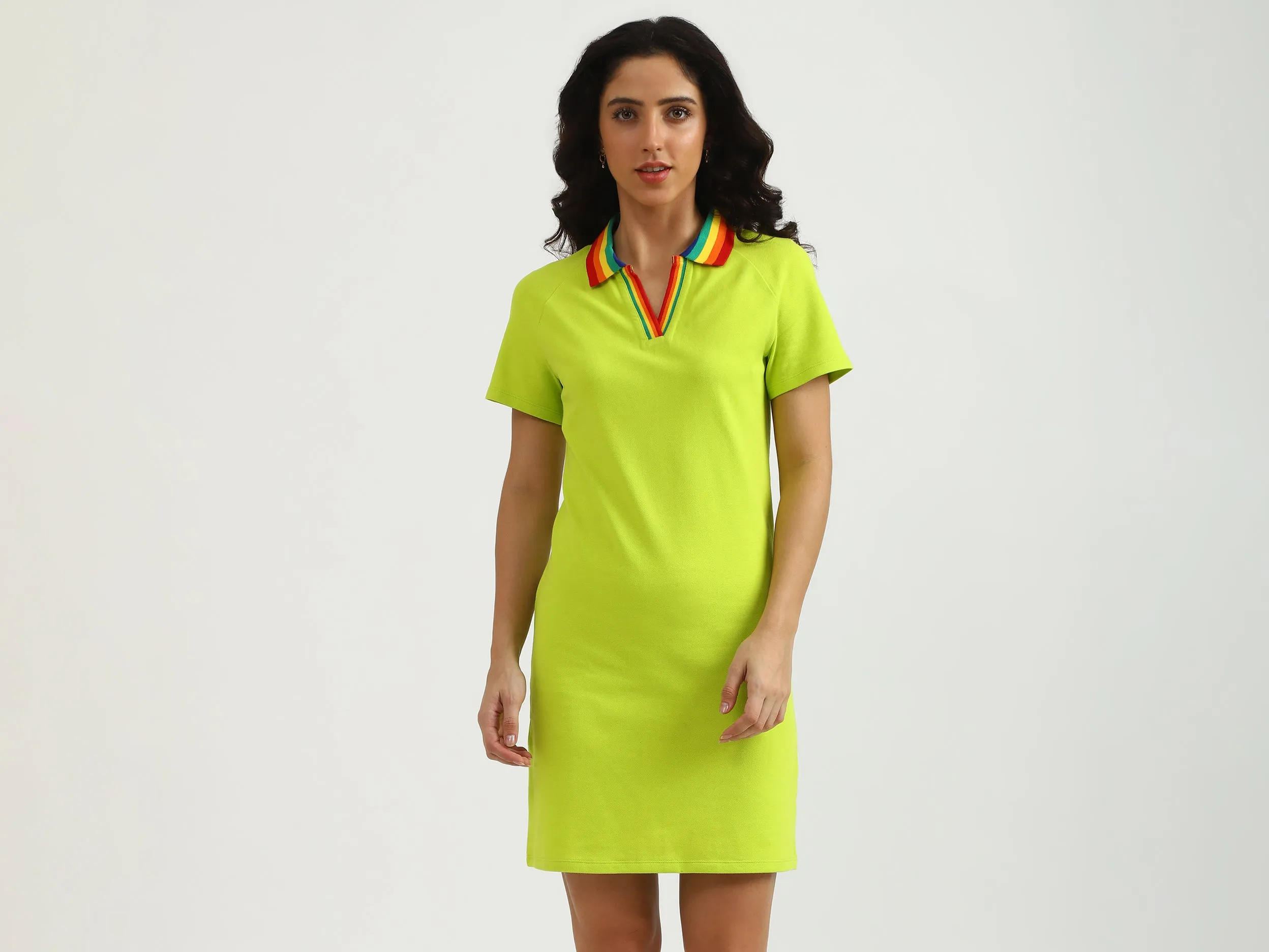 Solid Polo Neck Dress