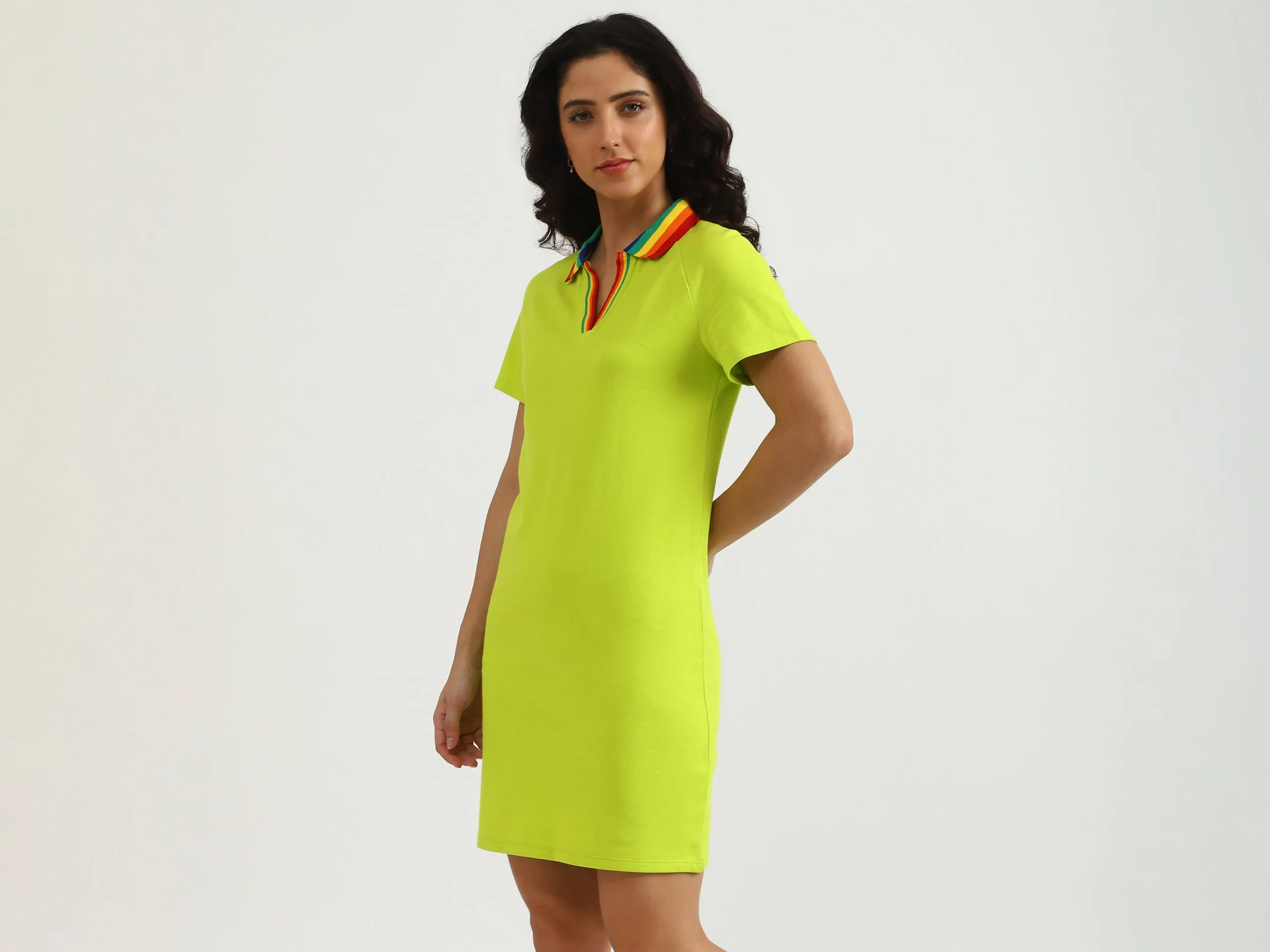 Solid Polo Neck Dress