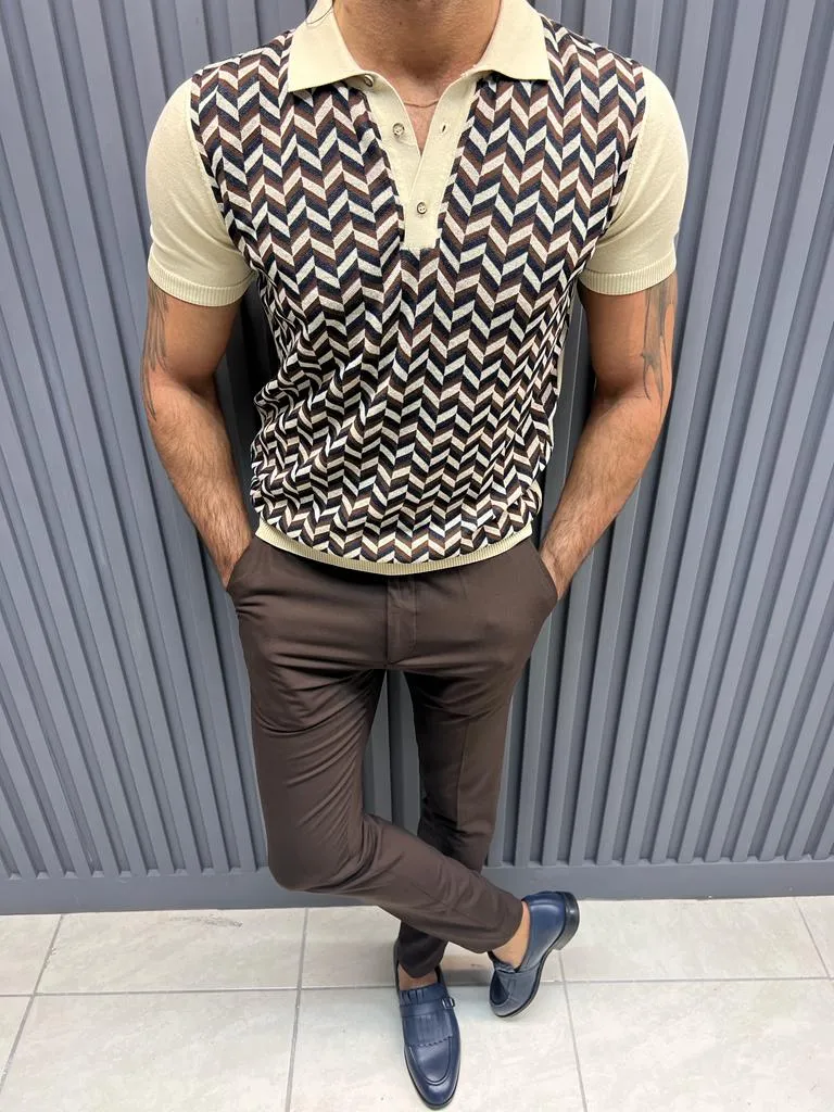 Sorento Beige Slim Fit Polo T-Shirt