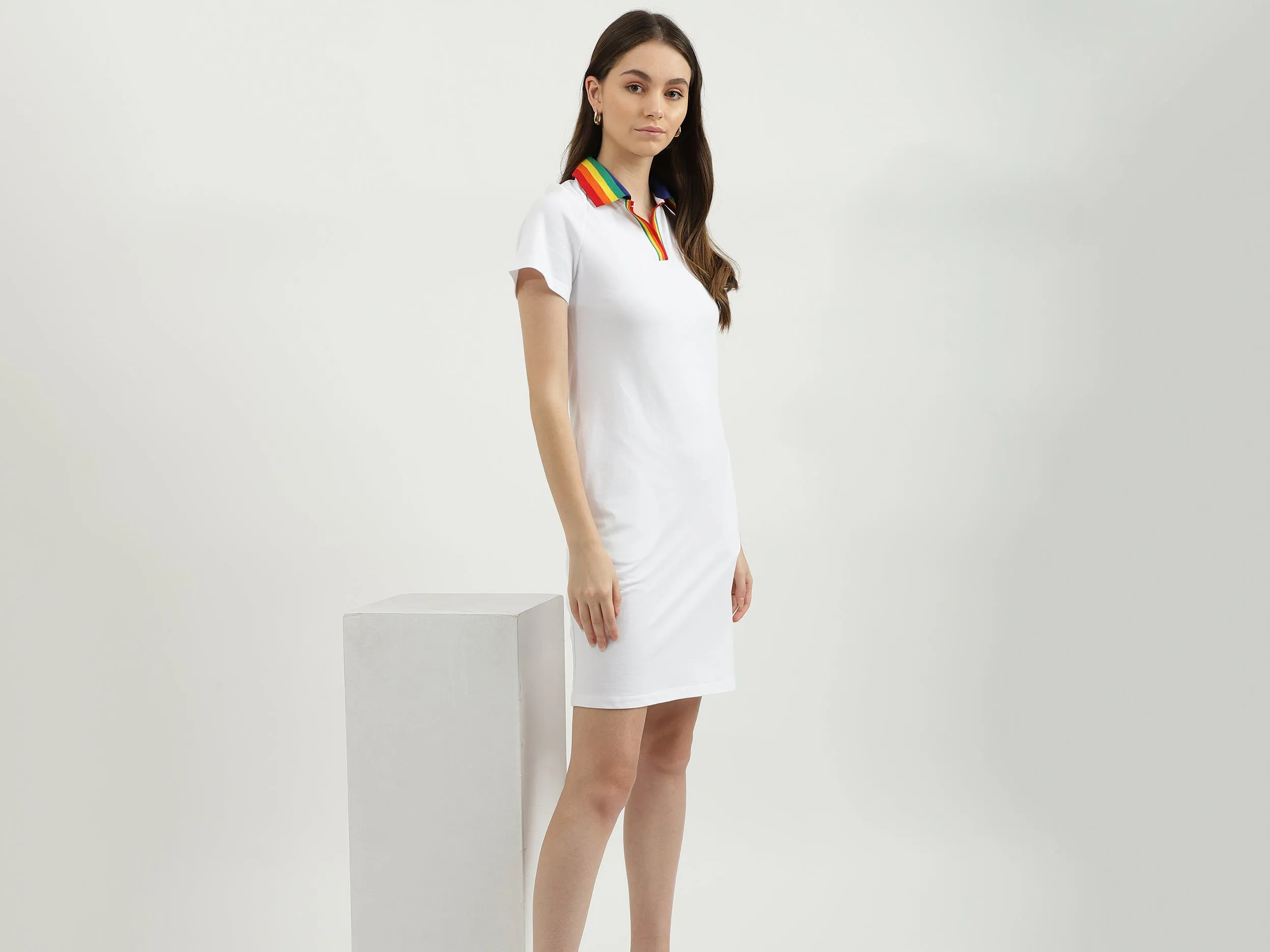 Straight Hemline Solid Polo Dress