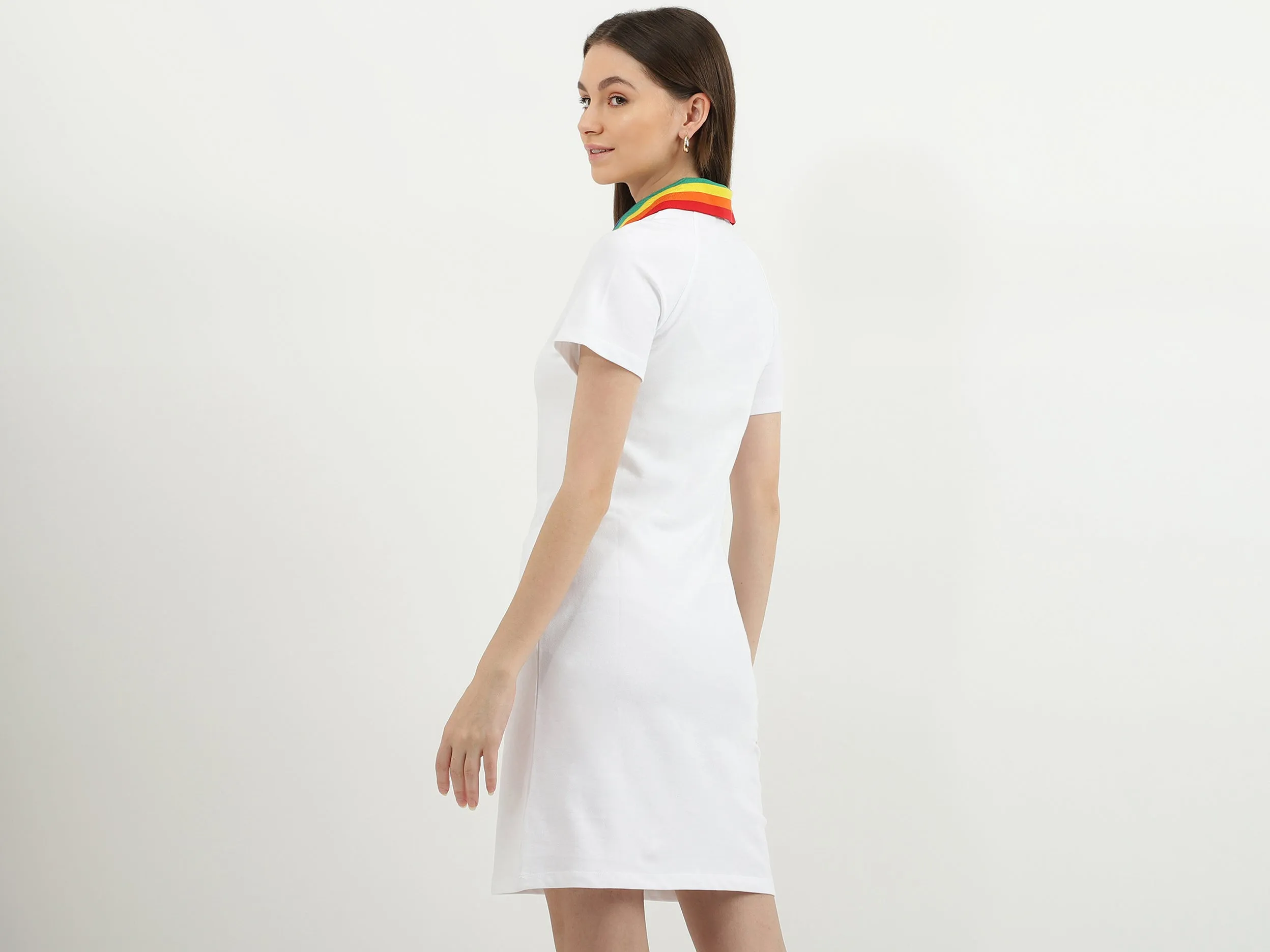 Straight Hemline Solid Polo Dress