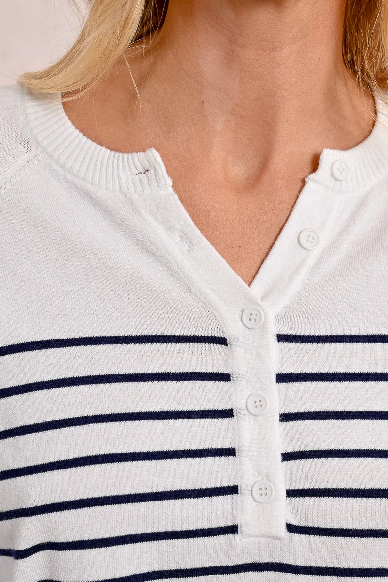 Stripe Henley Top - Blue/White