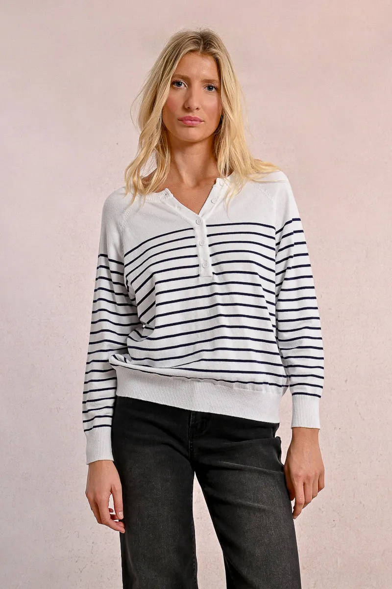 Stripe Henley Top - Blue/White