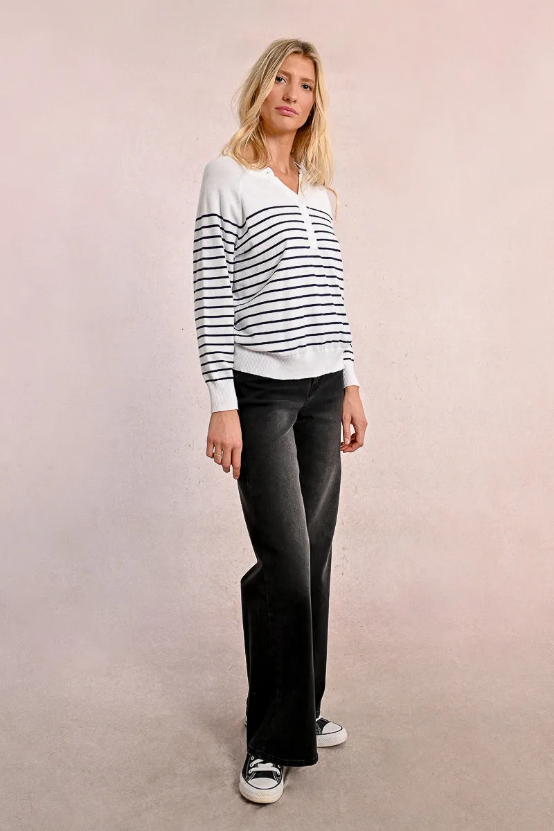 Stripe Henley Top - Blue/White