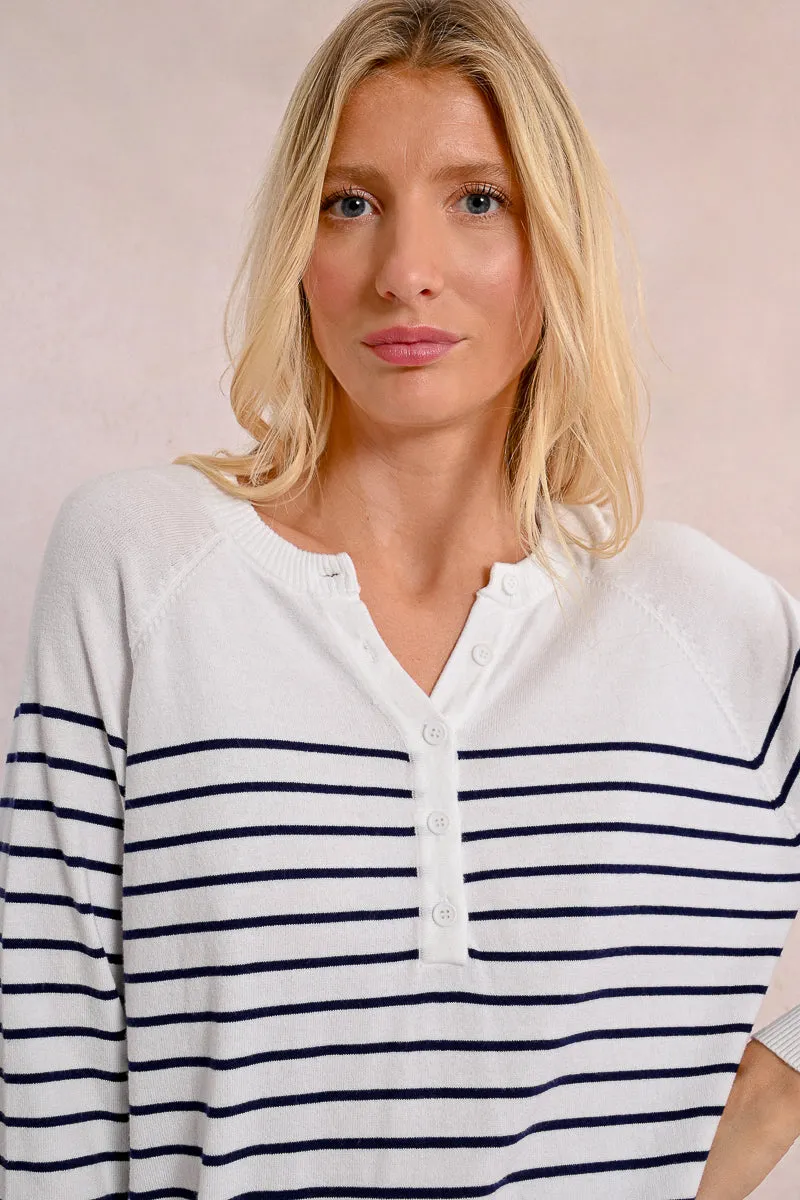 Stripe Henley Top - Blue/White