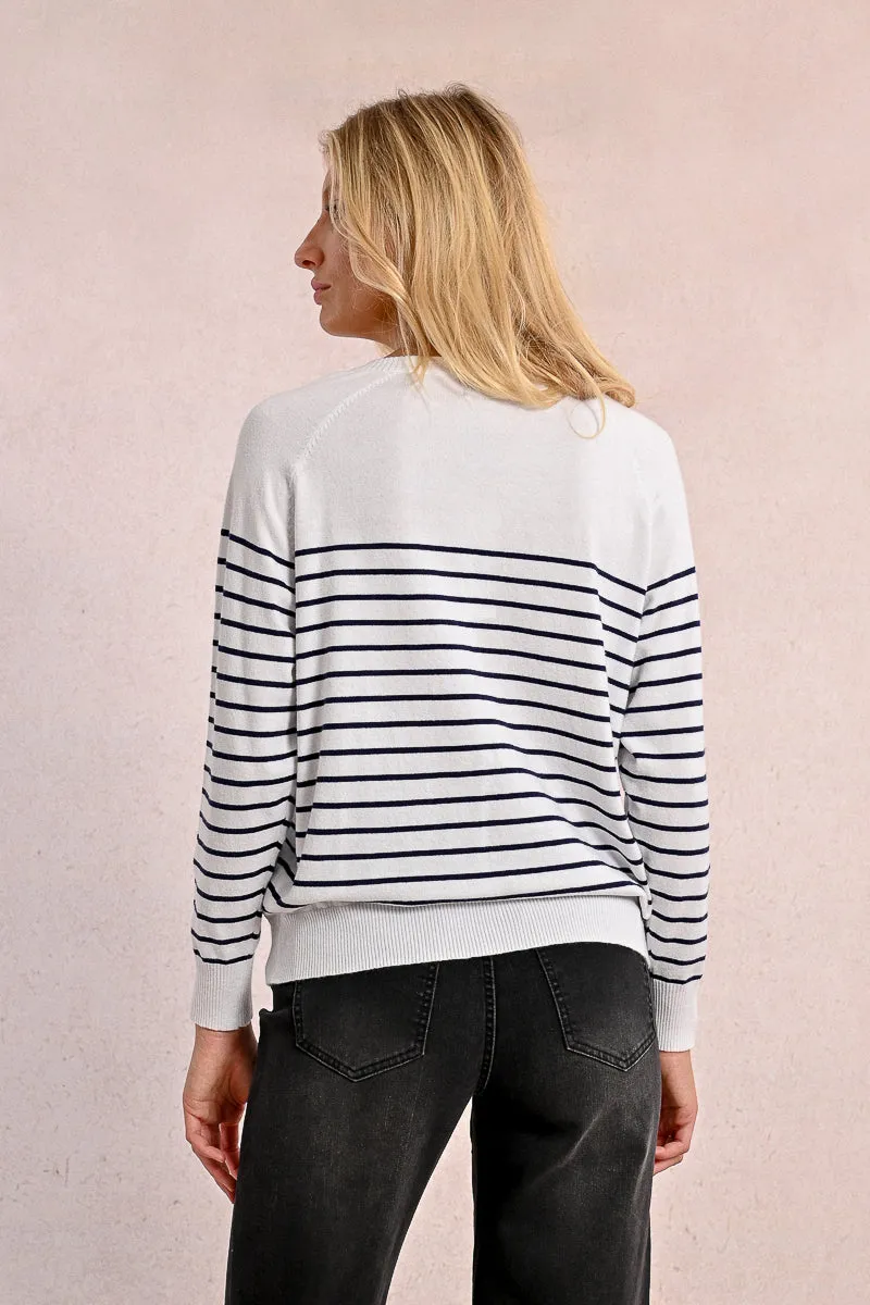 Stripe Henley Top - Blue/White