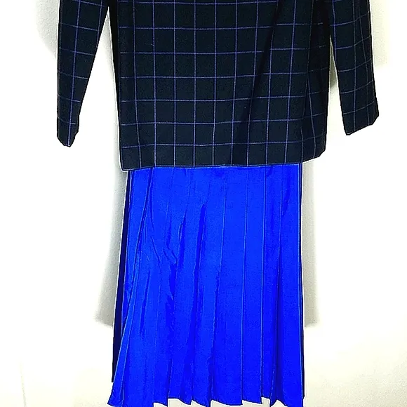 Suit Matching Set blazer jacket lined  Plisse Skirt royal blue Midi EUC