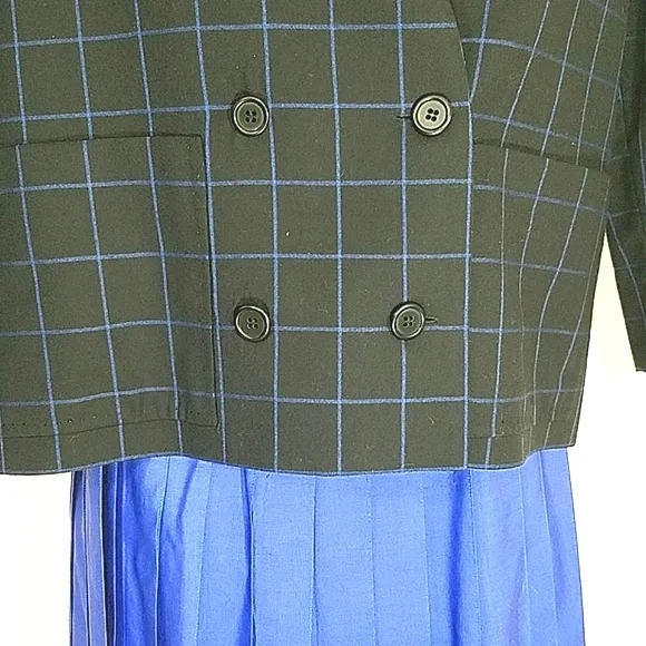 Suit Matching Set blazer jacket lined  Plisse Skirt royal blue Midi EUC