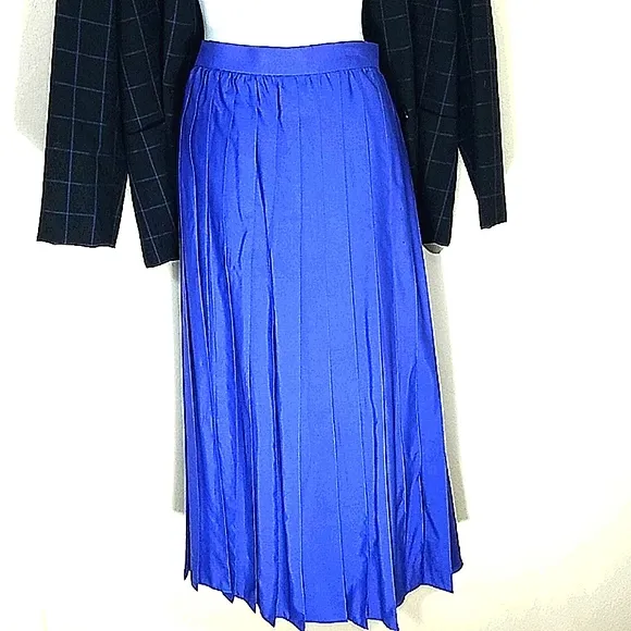 Suit Matching Set blazer jacket lined  Plisse Skirt royal blue Midi EUC