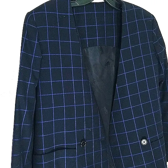 Suit Matching Set blazer jacket lined  Plisse Skirt royal blue Midi EUC