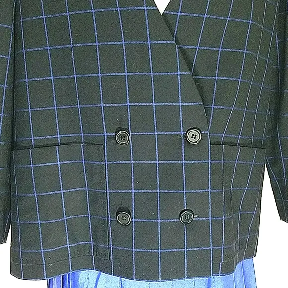Suit Matching Set blazer jacket lined  Plisse Skirt royal blue Midi EUC