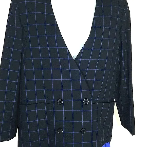 Suit Matching Set blazer jacket lined  Plisse Skirt royal blue Midi EUC