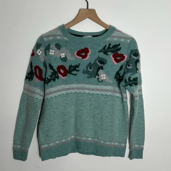 Sundance Bold Botanic Sweater, Size Small Petite, Light Blue Pink