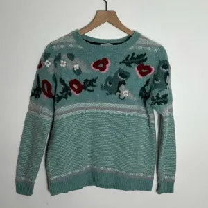 Sundance Bold Botanic Sweater, Size Small Petite, Light Blue Pink