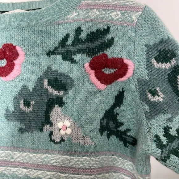 Sundance Bold Botanic Sweater, Size Small Petite, Light Blue Pink