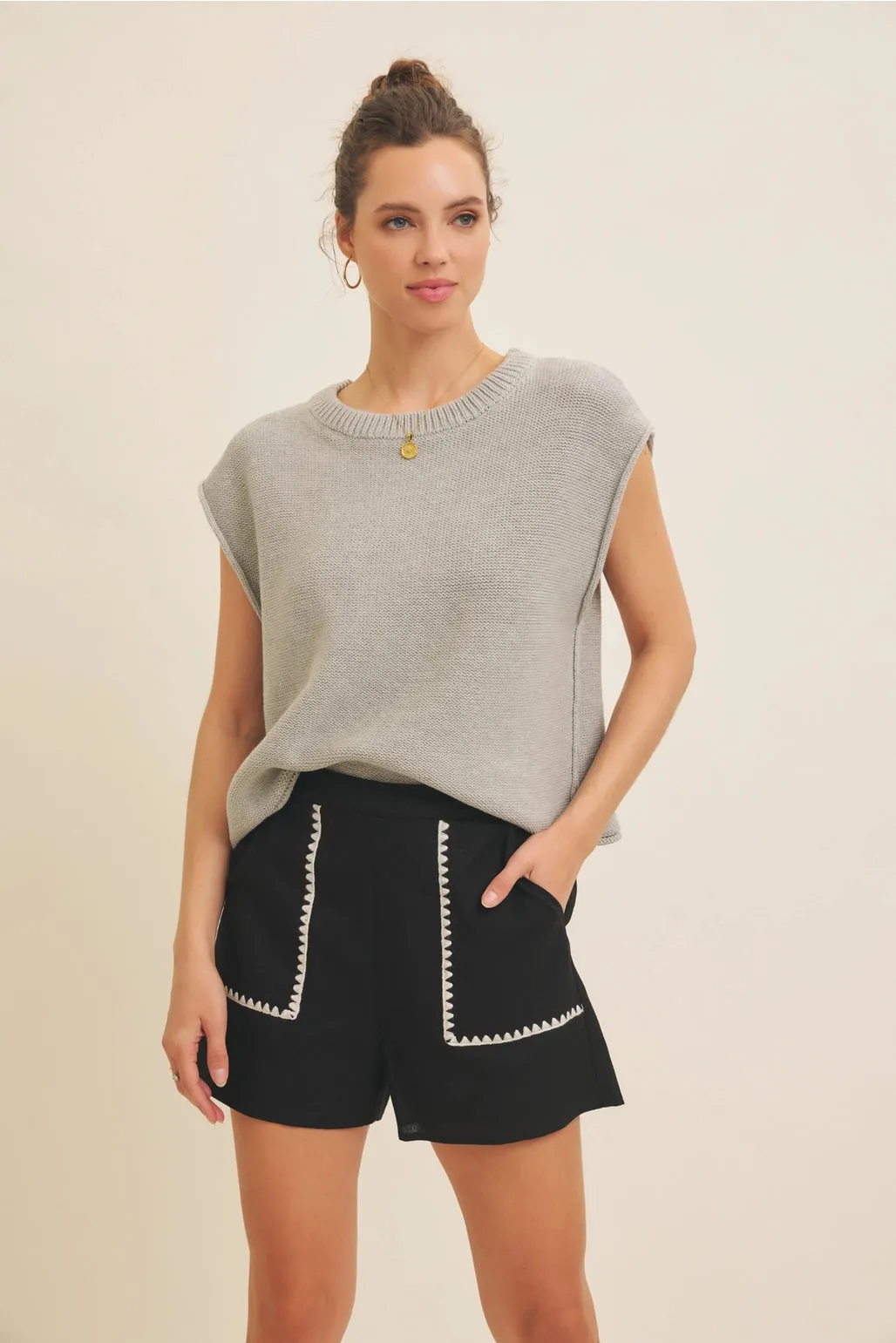 Sweater Vest Top - Grey
