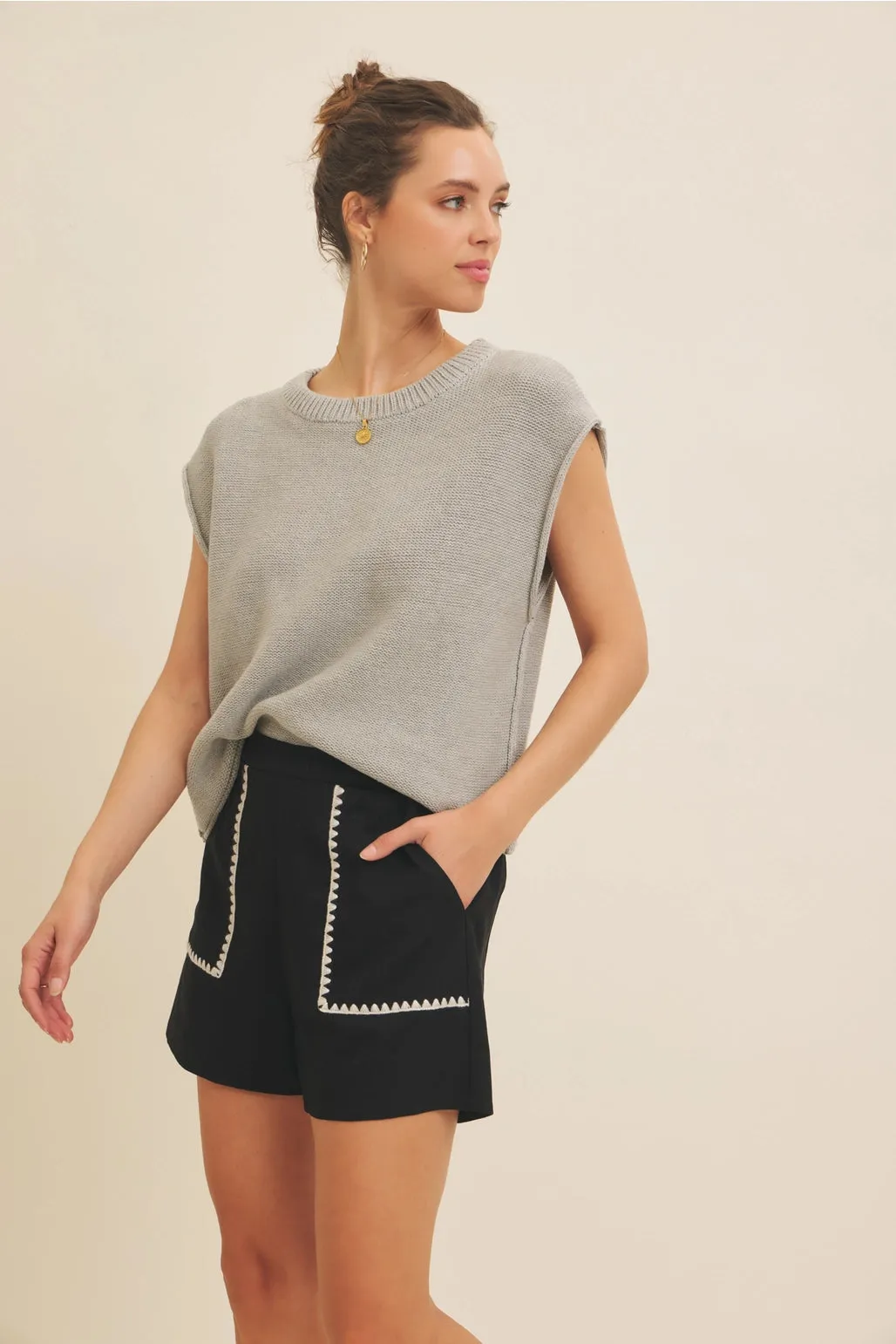 Sweater Vest Top - Grey