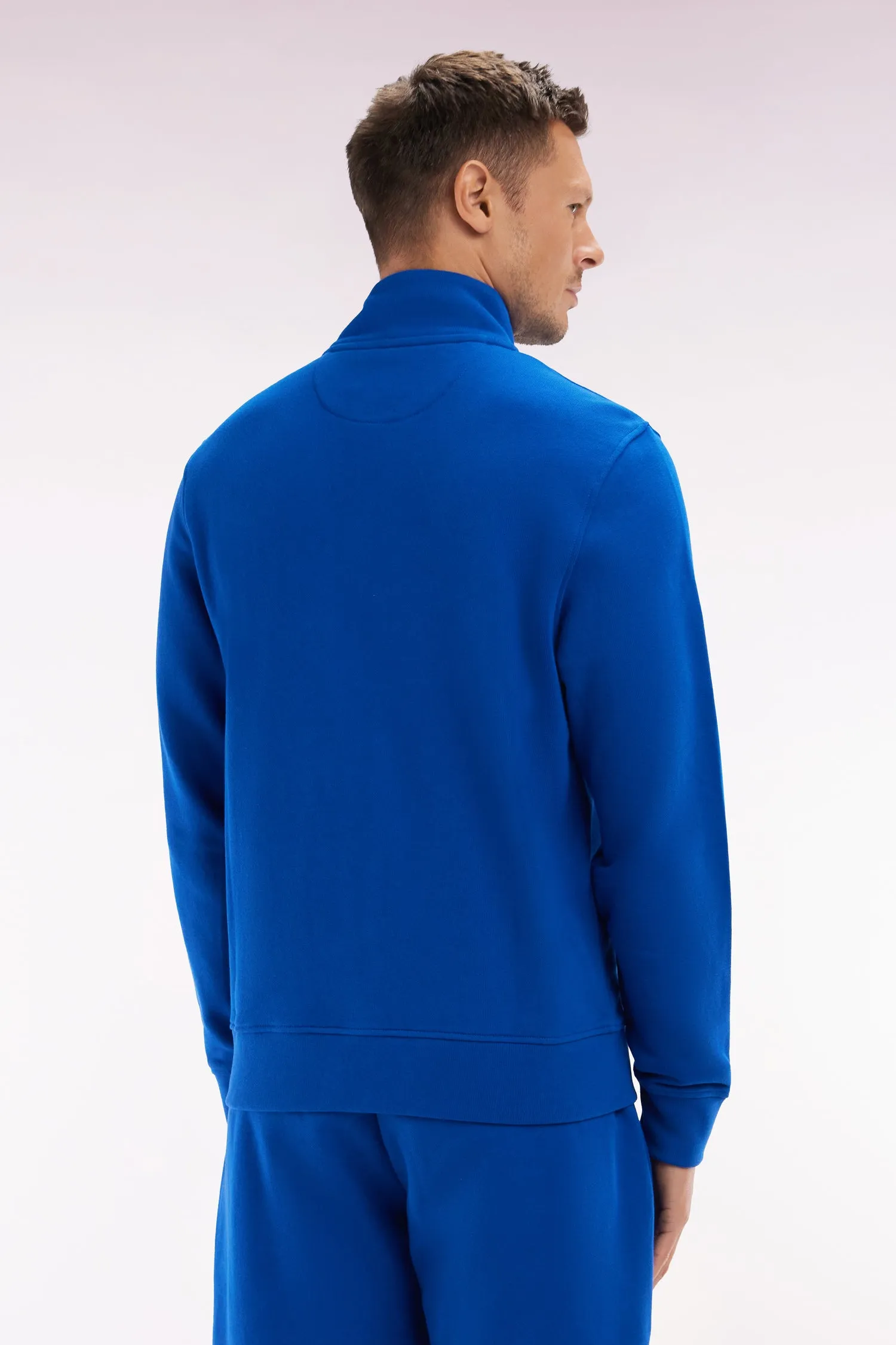 Sweatshirt zippé en coton bleu foncé coupe droite