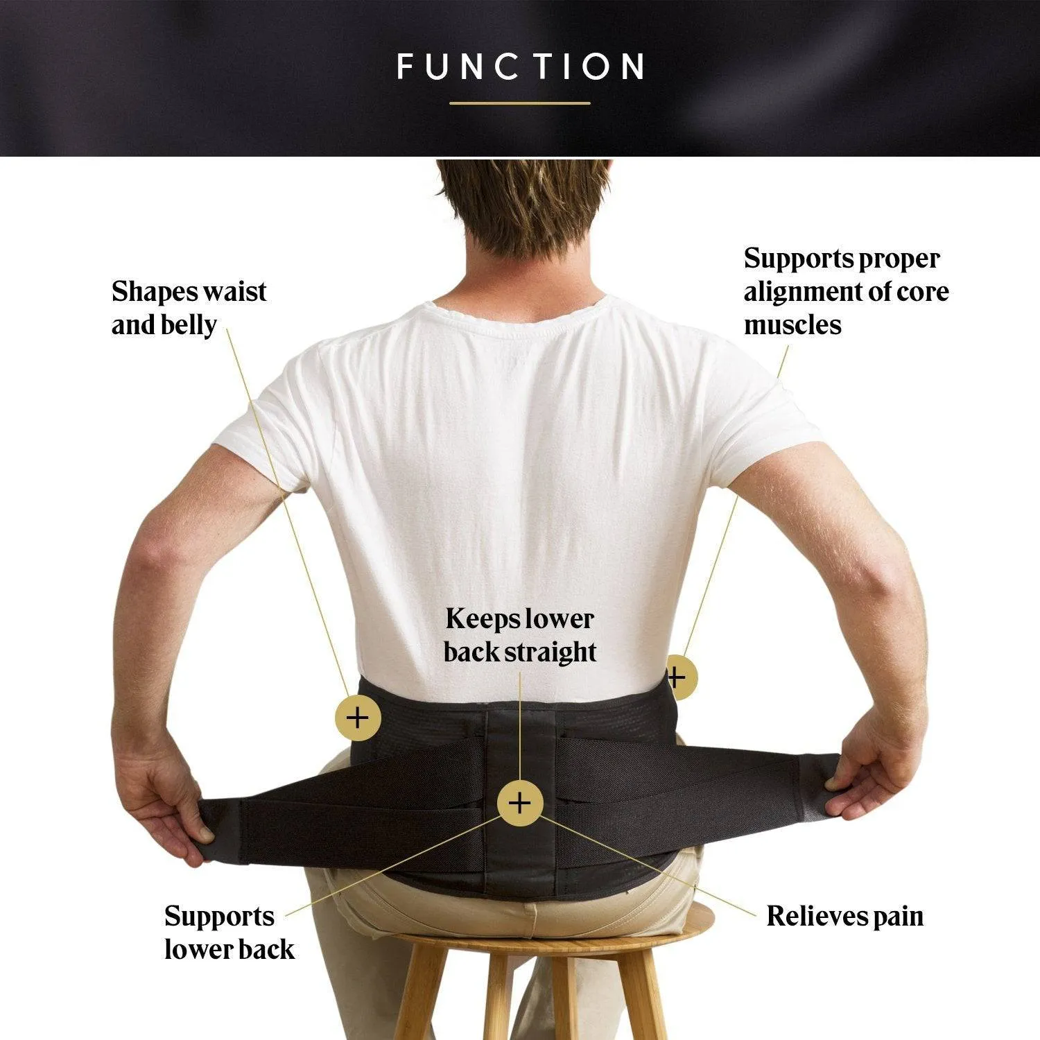 Swedish Posture Stabilize Lower Back Support Corrector Belt (S) - Black