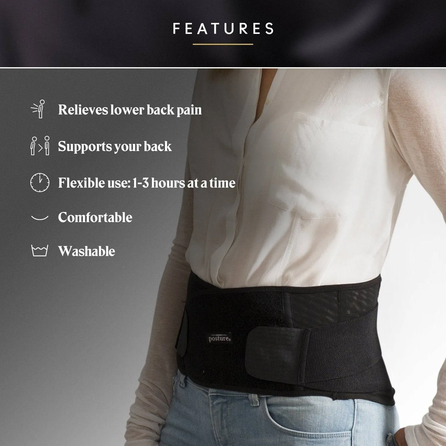 Swedish Posture Stabilize Lower Back Support Corrector Belt (S) - Black