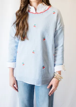 Sweet as Cherries Blue Sweater