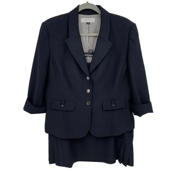 Tahari ASL Chevron Skirt Suit Black Chevron Pattern Women's 16