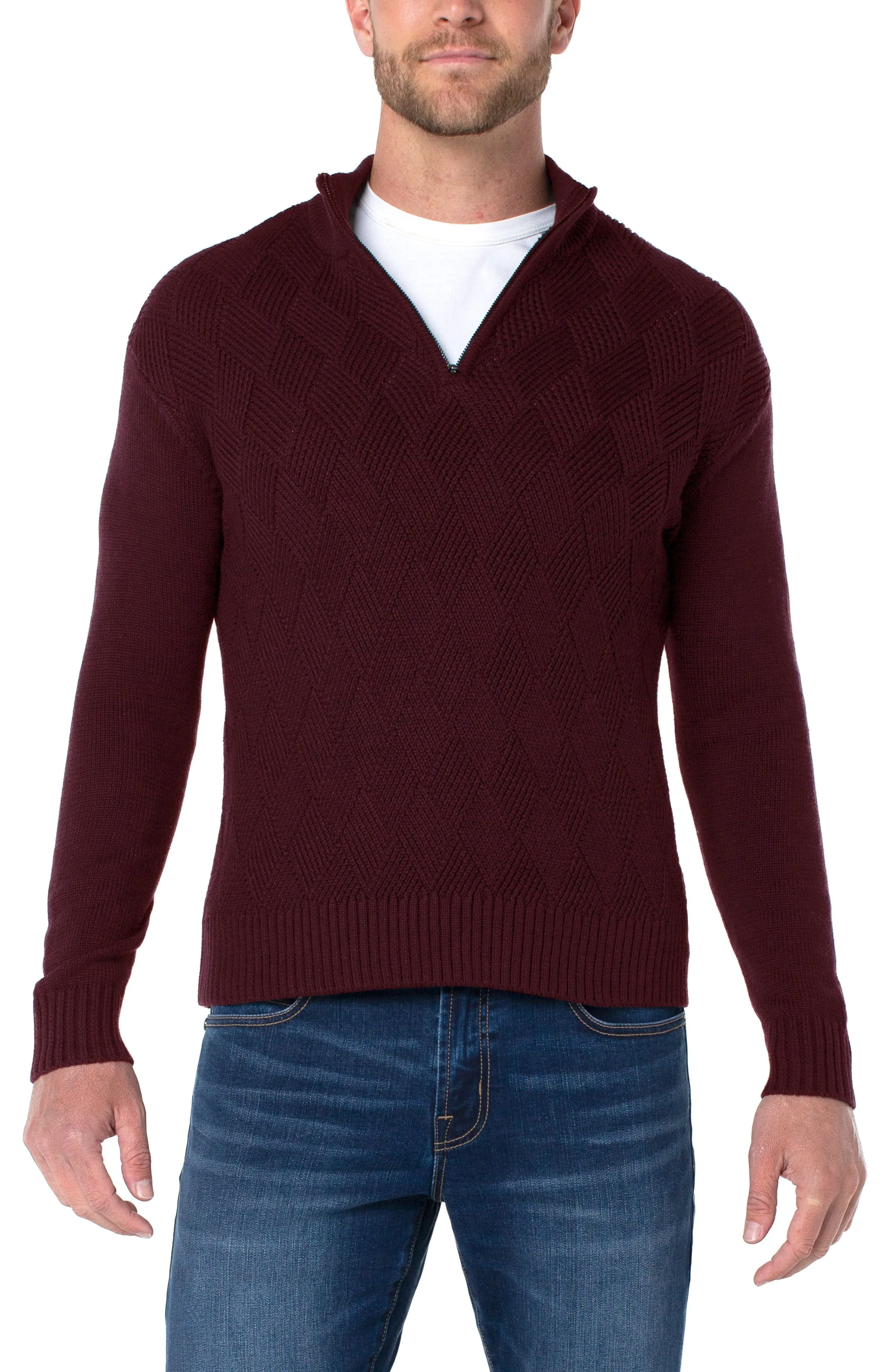 Take Note  Diamond Pattern Quarter Zip Pullover