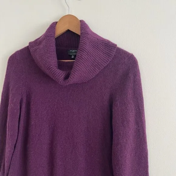 Talbots 100% Pure Cashmere Sweater MP Petite M Purple Cowlneck Preppy Mature