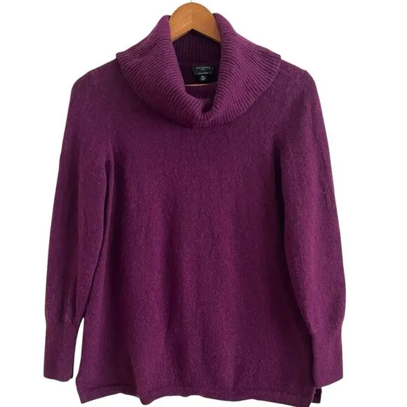 Talbots 100% Pure Cashmere Sweater MP Petite M Purple Cowlneck Preppy Mature