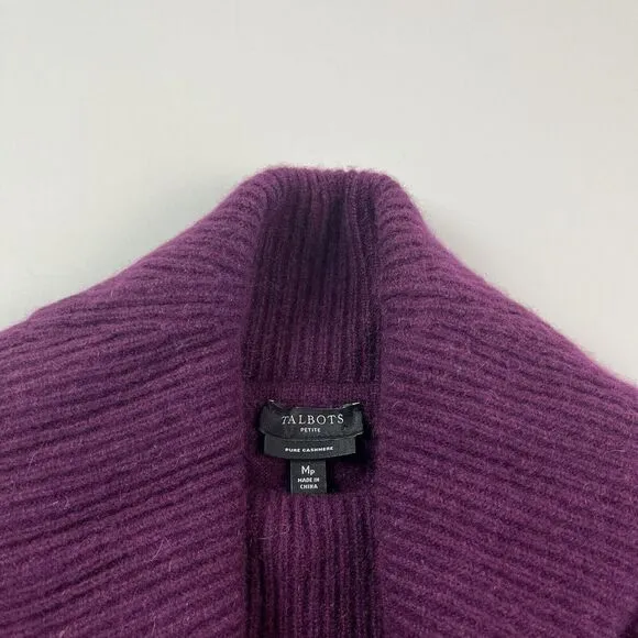 Talbots 100% Pure Cashmere Sweater MP Petite M Purple Cowlneck Preppy Mature