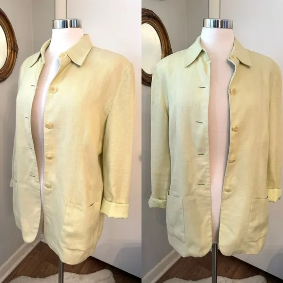 Talbots Irish Linen Blazer Green Boxy Jacket 12  Spring Summer Business Casual
