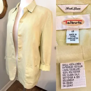 Talbots Irish Linen Blazer Green Boxy Jacket 12  Spring Summer Business Casual