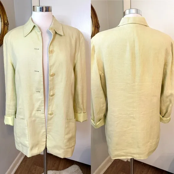 Talbots Irish Linen Blazer Green Boxy Jacket 12  Spring Summer Business Casual