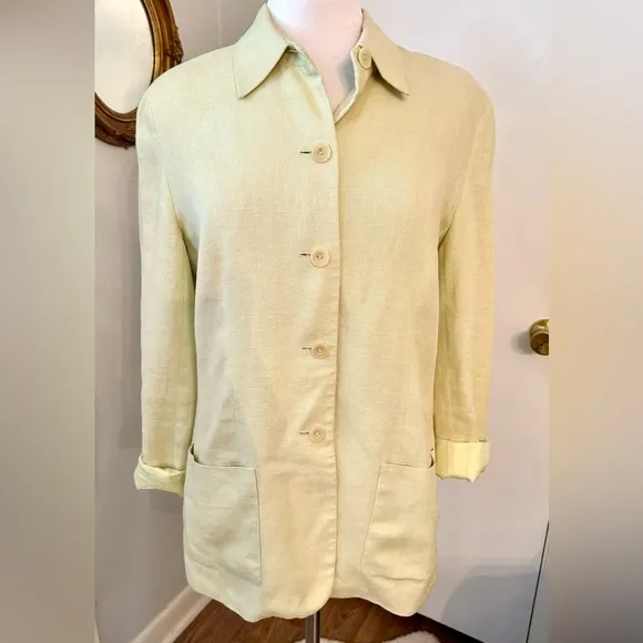 Talbots Irish Linen Blazer Green Boxy Jacket 12  Spring Summer Business Casual