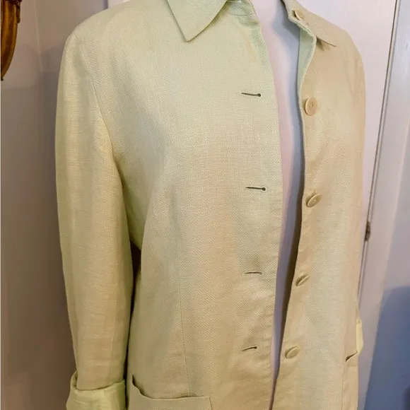 Talbots Irish Linen Blazer Green Boxy Jacket 12  Spring Summer Business Casual