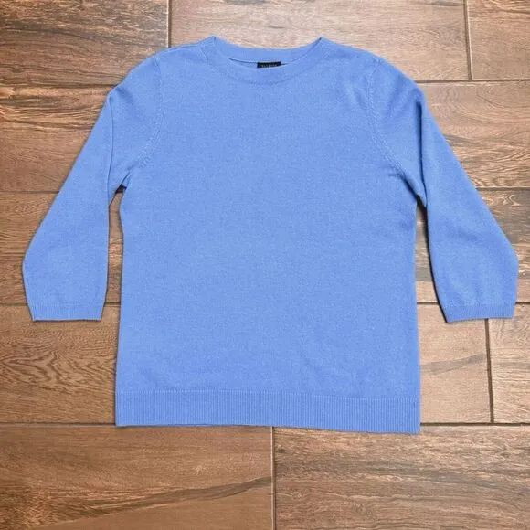 Talbots Pure Cashmere Light Blue 3/4 Sleeve Pullover Soft Sweater Size Large