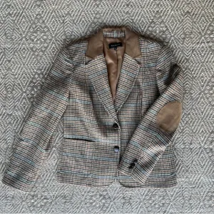 Talbots Womens Classic Wool Blend Houndstooth Brown Tweed Equestrian Blazer 12