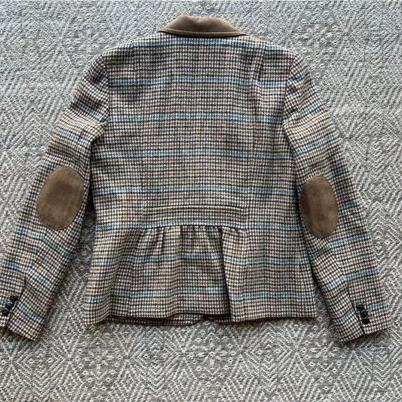 Talbots Womens Classic Wool Blend Houndstooth Brown Tweed Equestrian Blazer 12