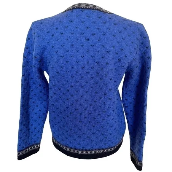 Tally Ho Vintage Cardigan Bavarian Blue Wool Button Up Sweater Small Petite SP
