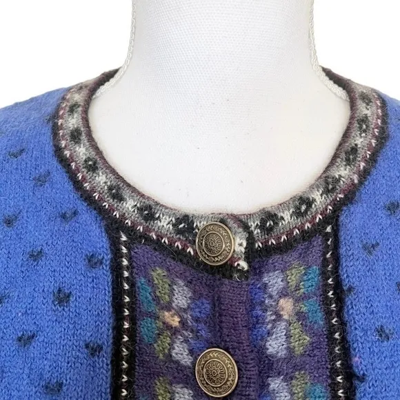 Tally Ho Vintage Cardigan Bavarian Blue Wool Button Up Sweater Small Petite SP