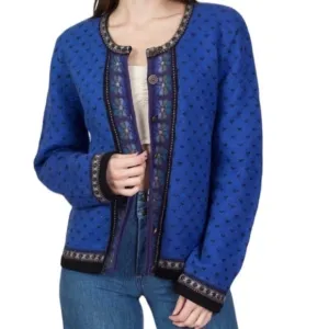Tally Ho Vintage Cardigan Bavarian Blue Wool Button Up Sweater Small Petite SP