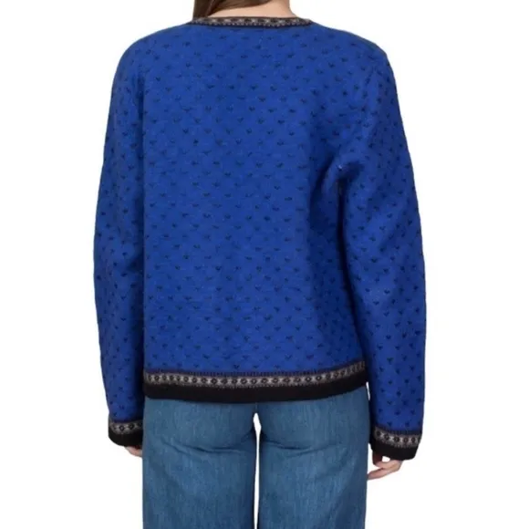 Tally Ho Vintage Cardigan Bavarian Blue Wool Button Up Sweater Small Petite SP