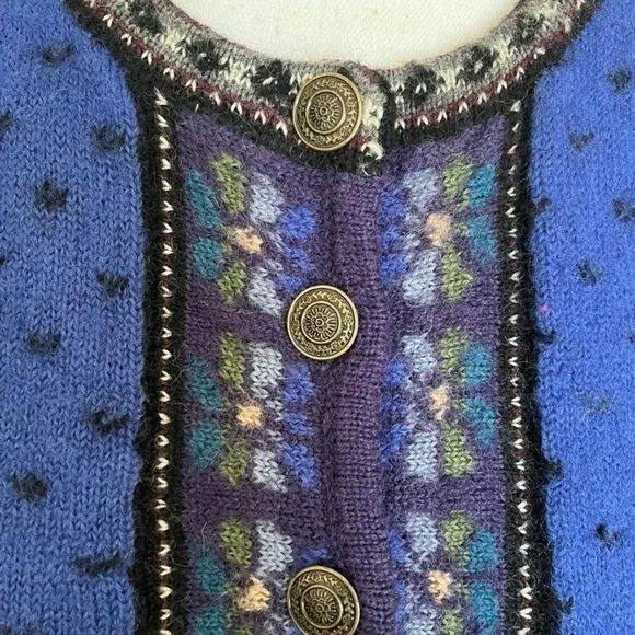 Tally Ho Vintage Cardigan Bavarian Blue Wool Button Up Sweater Small Petite SP