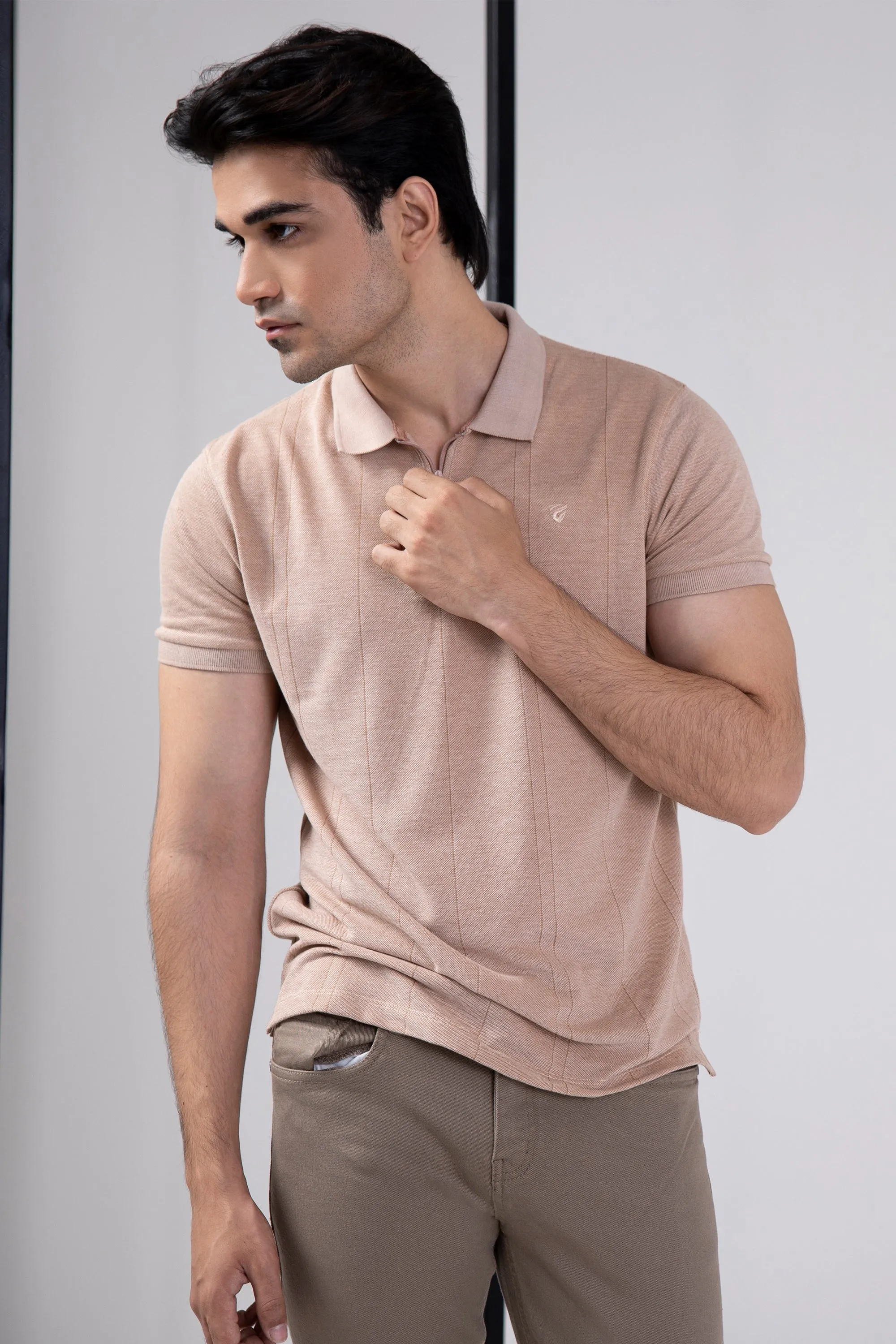 Taupe Zip Polo